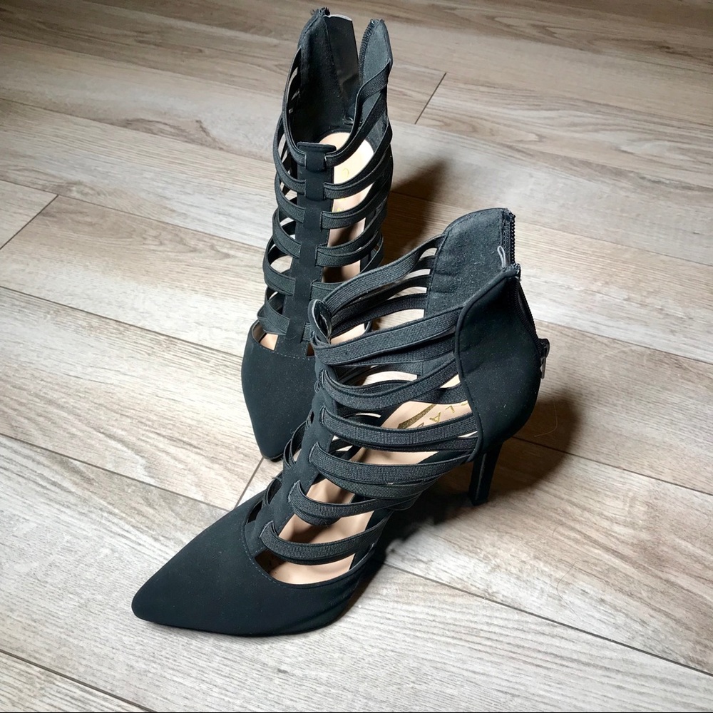 Black strap heels
